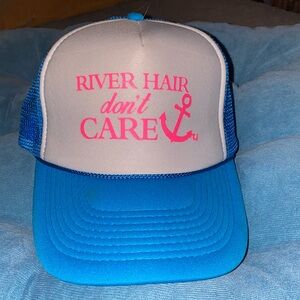 Blue and white Trucker Hat with Pink Print